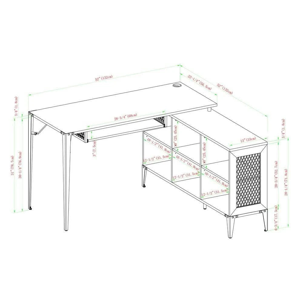 52x22 L-Shaped Computer Desk with Storage Dark Walnut Q232