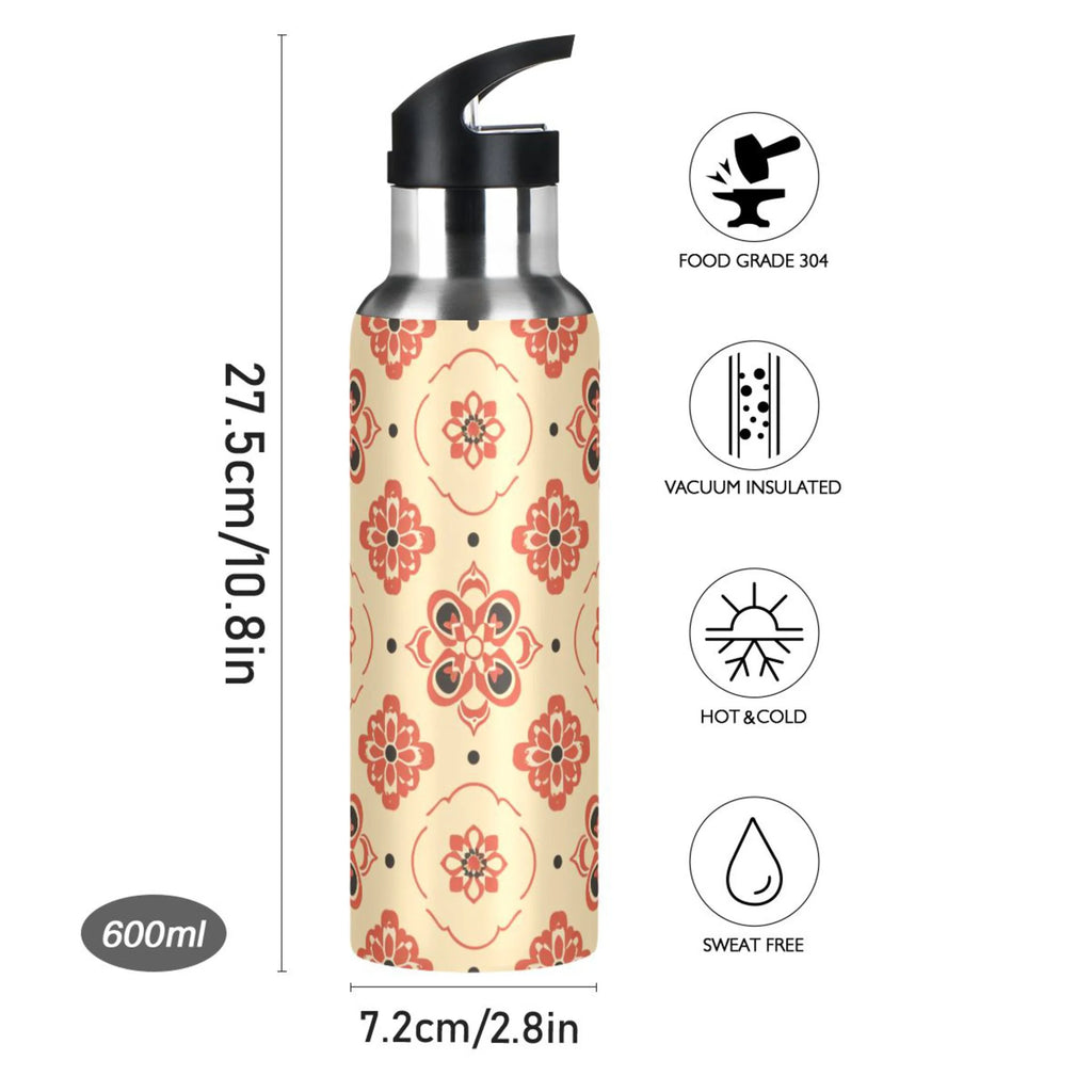 Boho Mandala Print Insulated Stainless Steel Water Bottle with Straw Lid 20 oz R435023