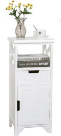 White Solid Wood End Table with Drawer and Doors A79255