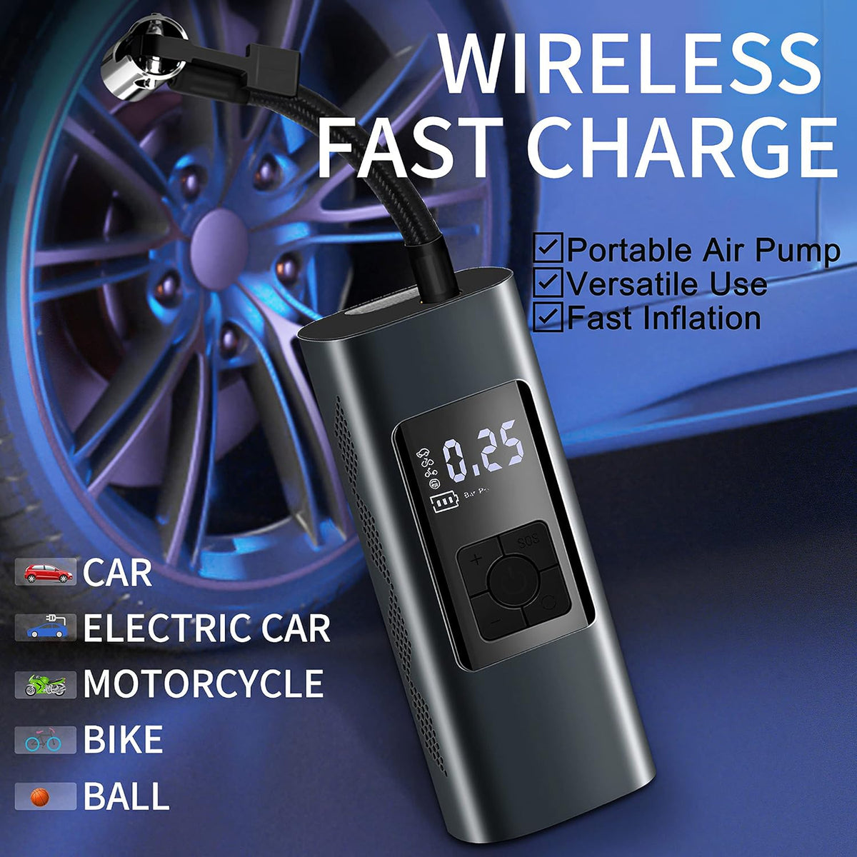 Portable Tire Inflator Air Compressor with 6000mAh Battery O4366