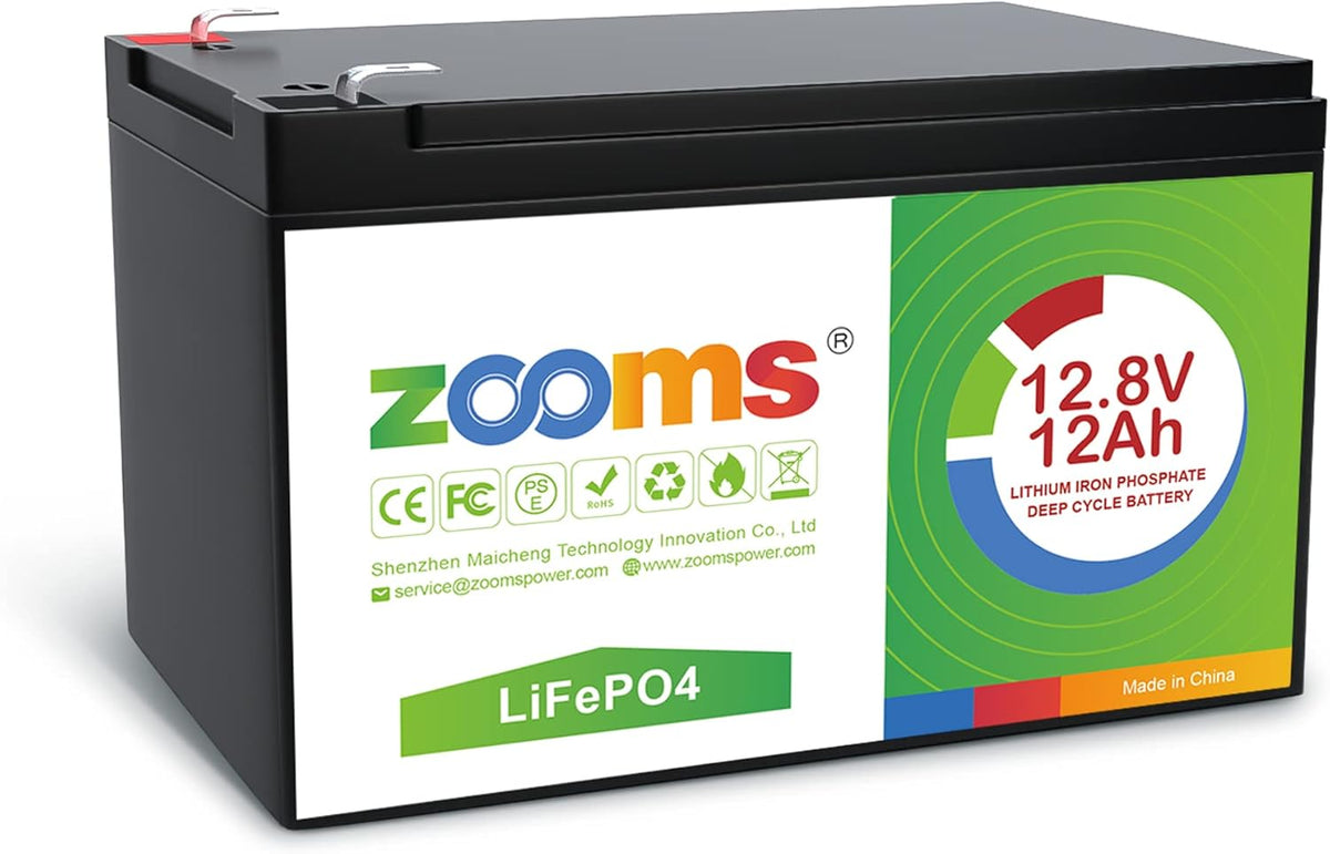 12.8V 12Ah LiFePO4 Deep Cycle Rechargeable Battery, Pack of 2 B357603