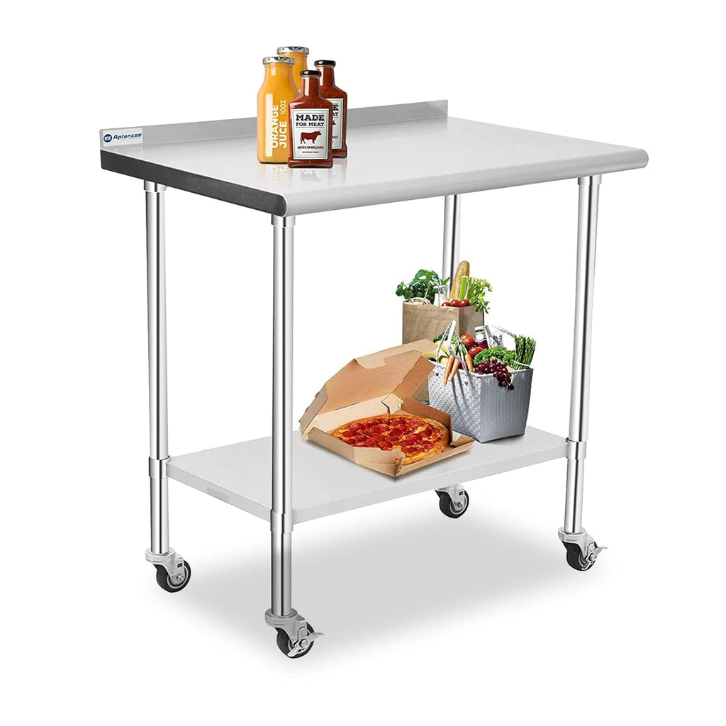 Stainless Steel Prep & Work Table with Caster Backsplash and Adjustable Undershelf F884672