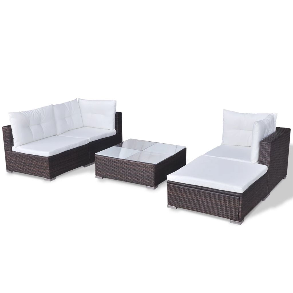 5 Piece Outdoor Sectional Sofa with Coffee Table and Ottoman Poly Rattan G636147