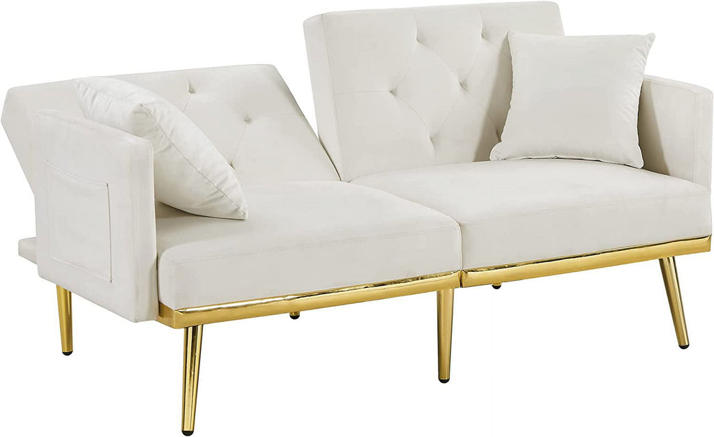 White Upholstered Folding Sofa Bed with Side Pocket Z630883