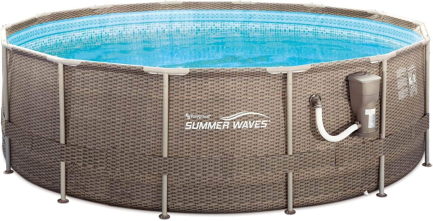 14ft x 48in Round Frame Above Ground Swimming Pool Set with Filter Pump and Ladder Y1929