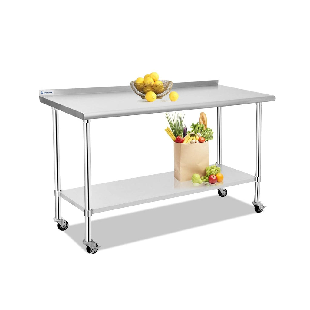 Stainless Steel Prep & Work Table with Caster Backsplash and Adjustable Undershelf F884672