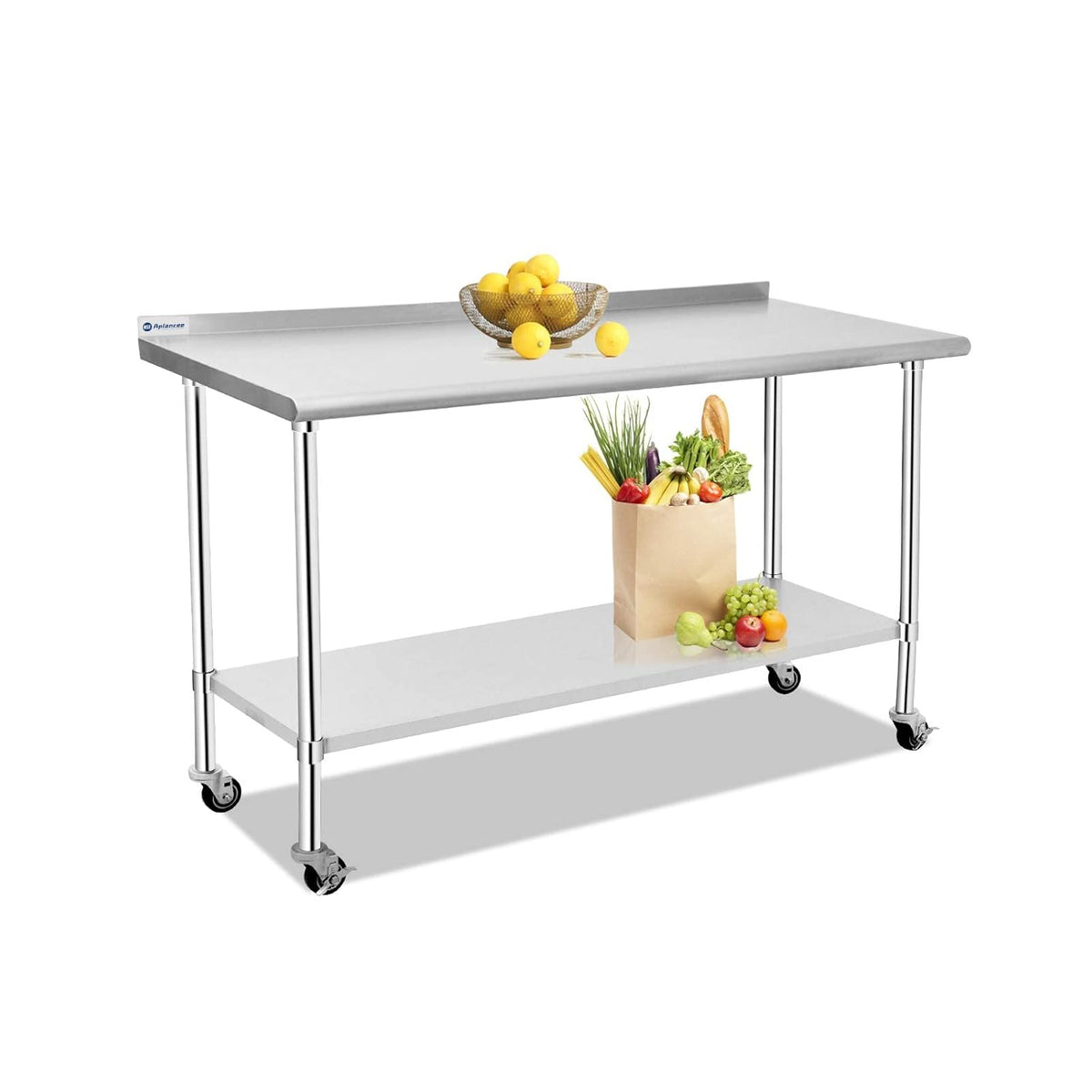 Stainless Steel Prep & Work Table with Caster Backsplash and Adjustable Undershelf F884672