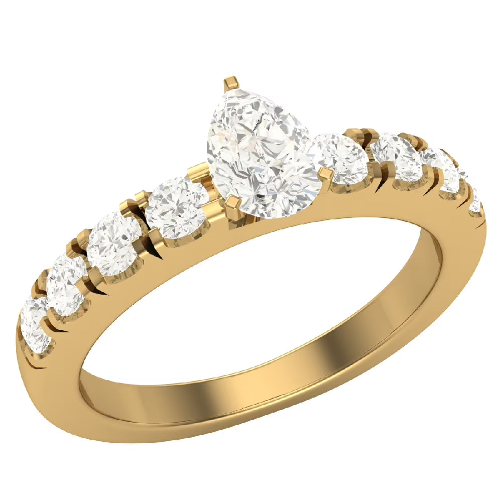 Pear Cut Solitaire Diamond Ring 14K Gold 1.10 Carat R8460