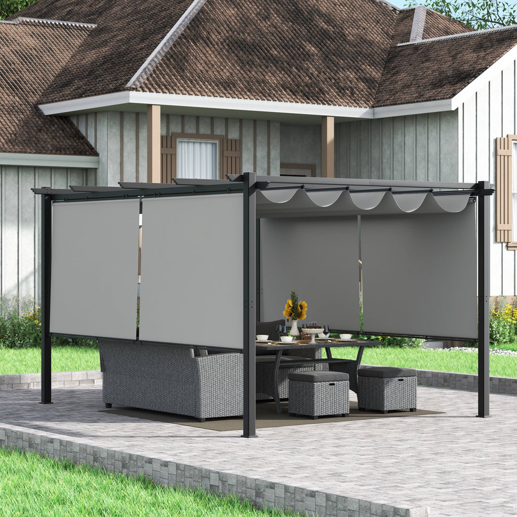 Light Grey Aluminum Retractable Patio Canopy Pergola W17900