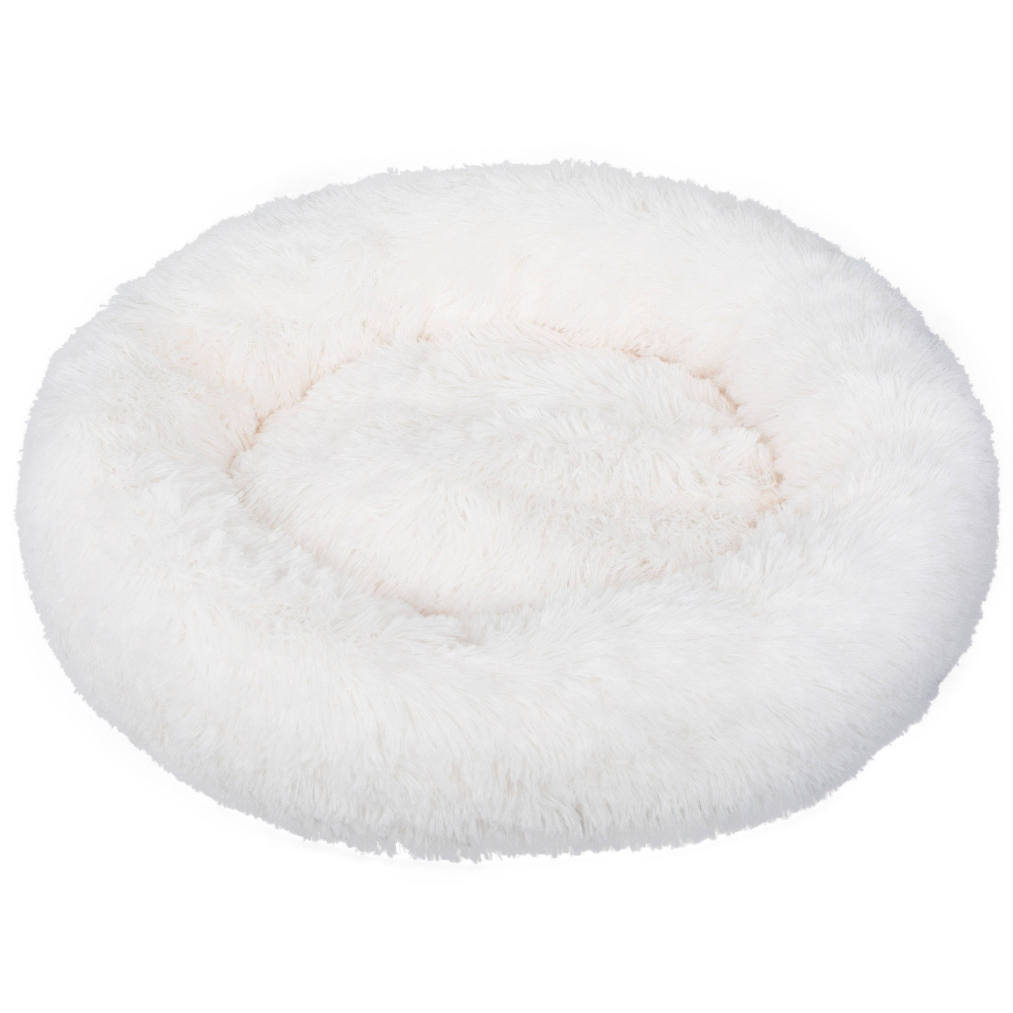 White Medium Round Fauxfur Pet Bed V69791