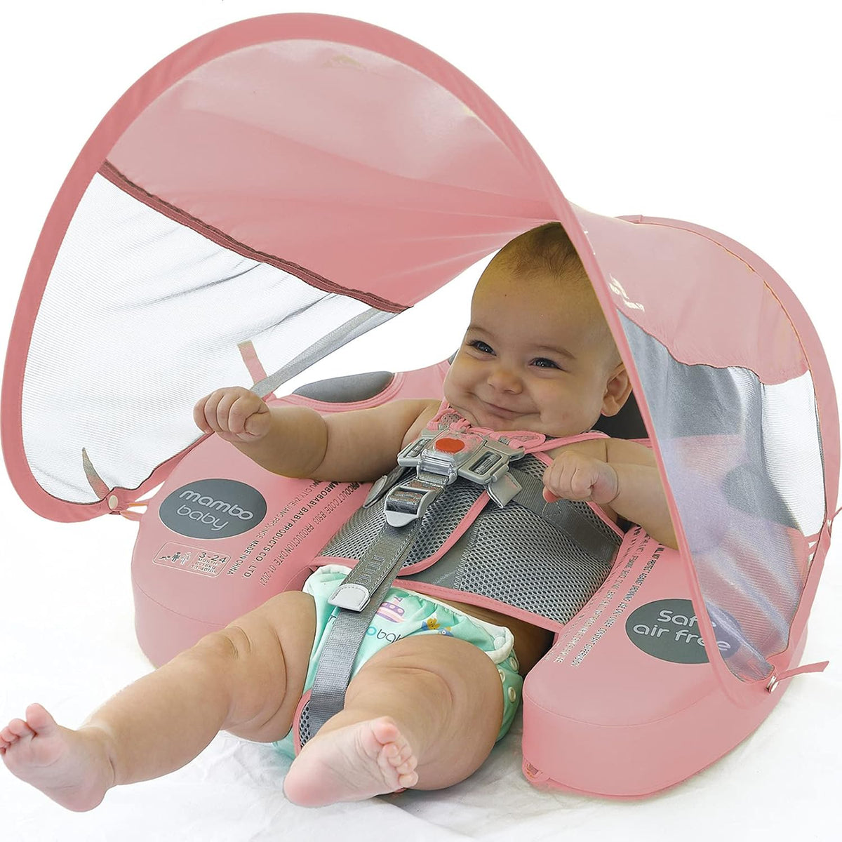 Pink Ladybug Baby Swim Ring with Removable UPF 50+ Canopy H786