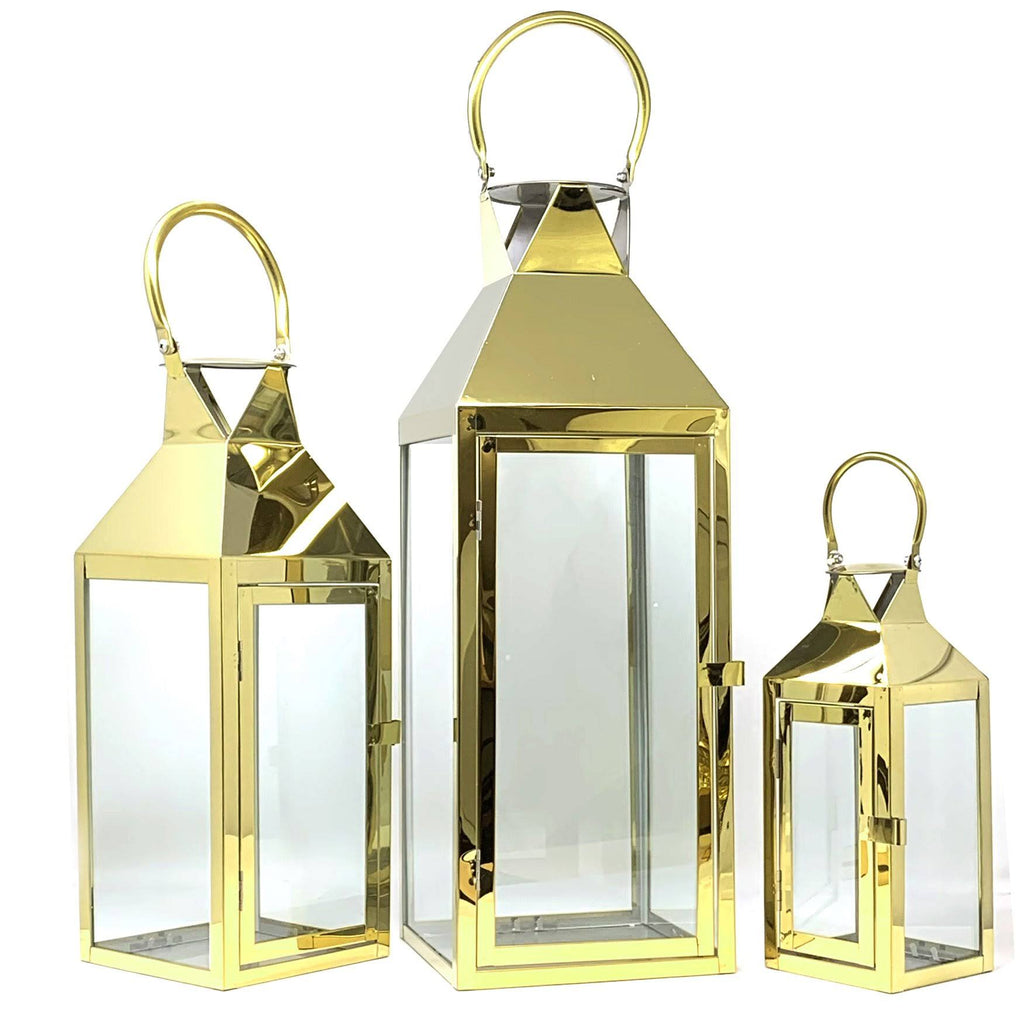 3-Pc Set Indoor/Outdoor Hurricane Candle Lantern Set with Chrome Plated Structure and Tempered Glass B191