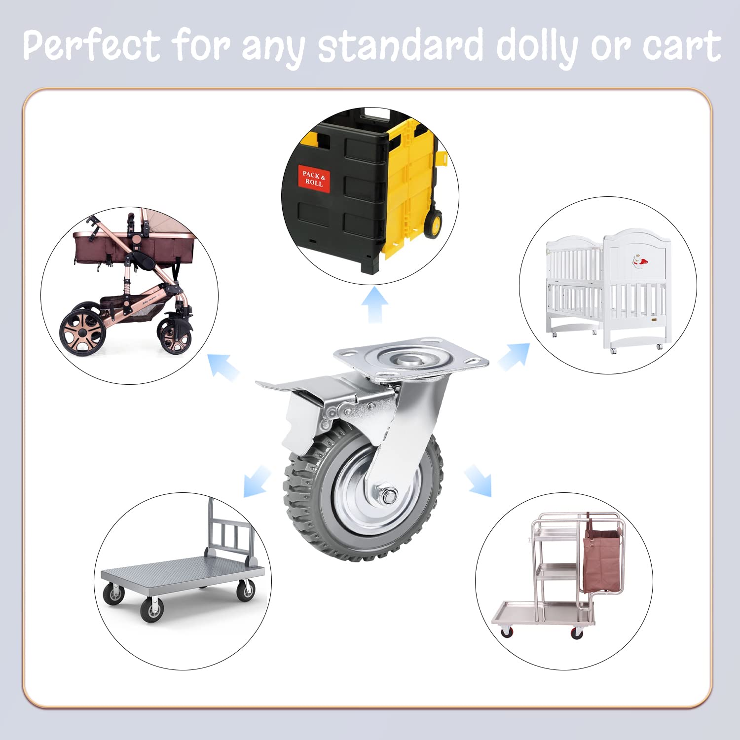 6 inch Swivel Rubber Wheel Casters Set of 4 S43438