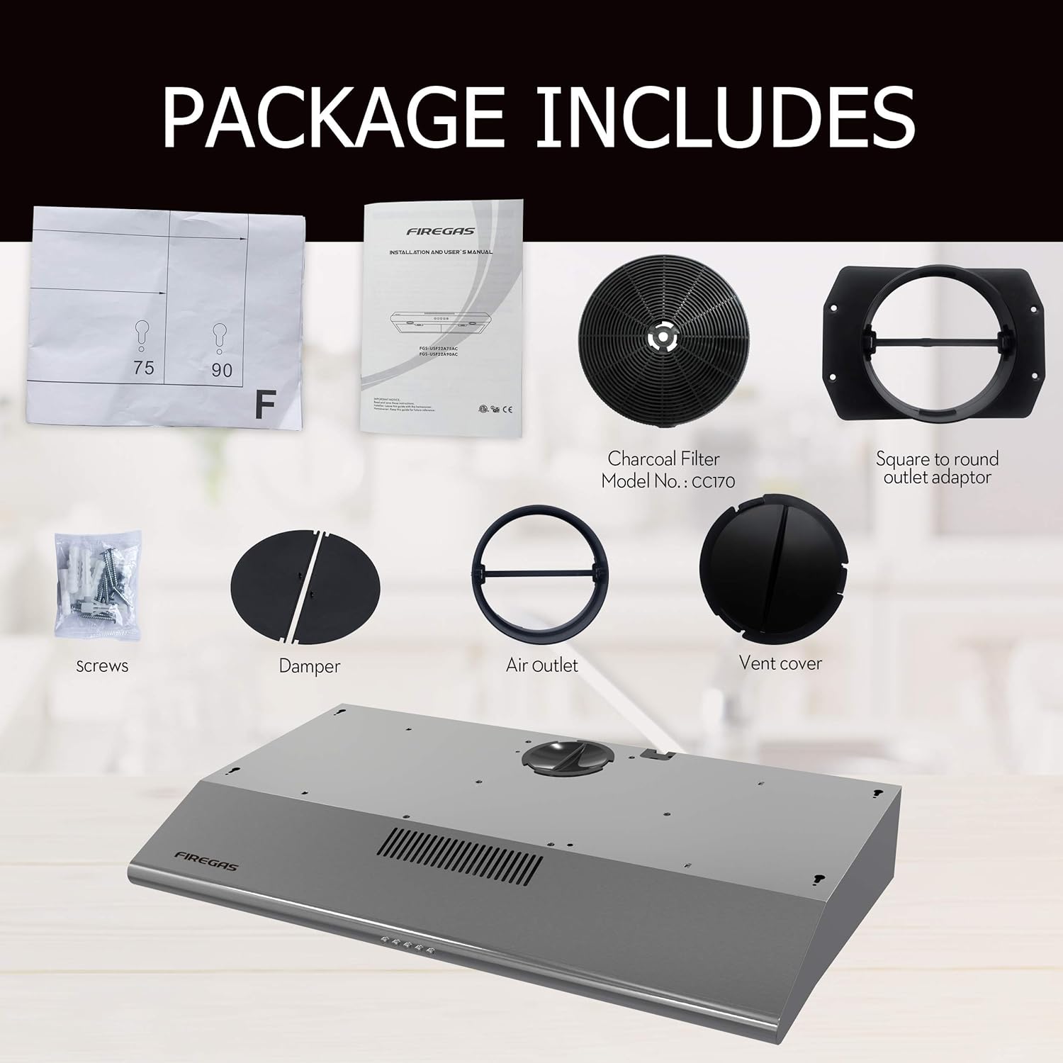 36 Inch Ducted/Ductless Under Cabinet Range Hood with LED Light X50852