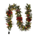 Red Green 9 ft Christmas Garland with 40 LED Lights H2207