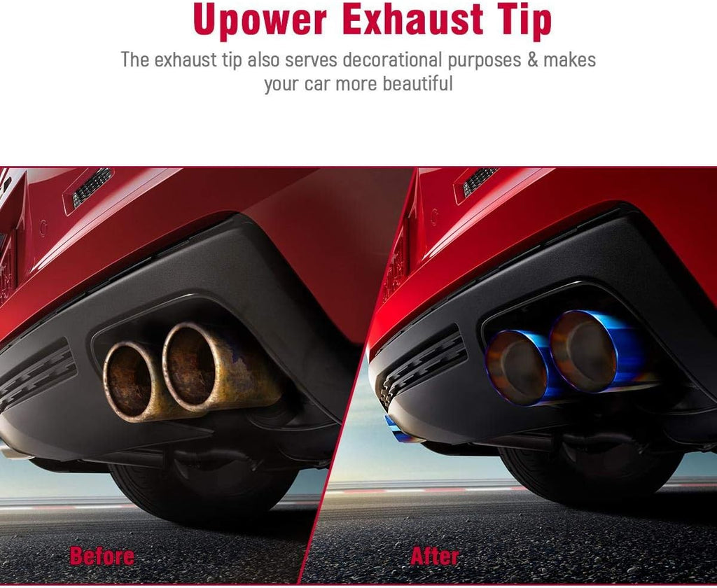 Dual Exhaust Tips 2.5" Inlet 3.5" Outlet 9.5" Length Blue Polished Stainless Steel Double Wall Pack of 2 K23942