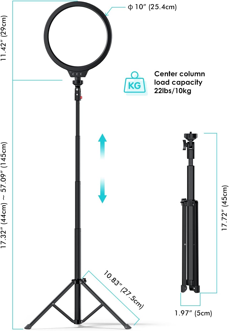 10" LED Video Light with Adjustable Tripod Stand, 3 Modes 5 Brightness Levels, Pack of 2 E892