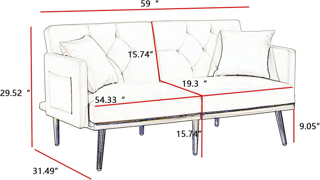 White Upholstered Folding Sofa Bed with Side Pocket Z630883