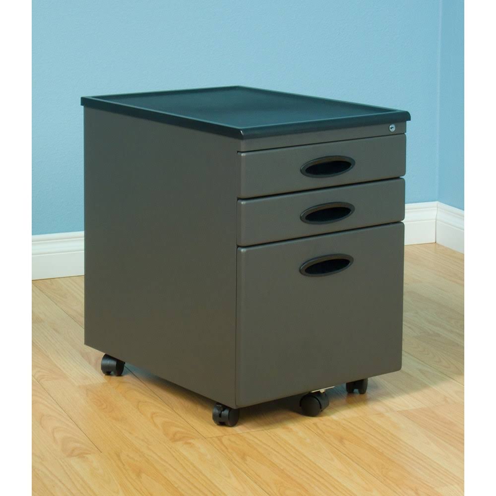 Silver Metal Mobile File Cabinet with Wheel Casters K742958
