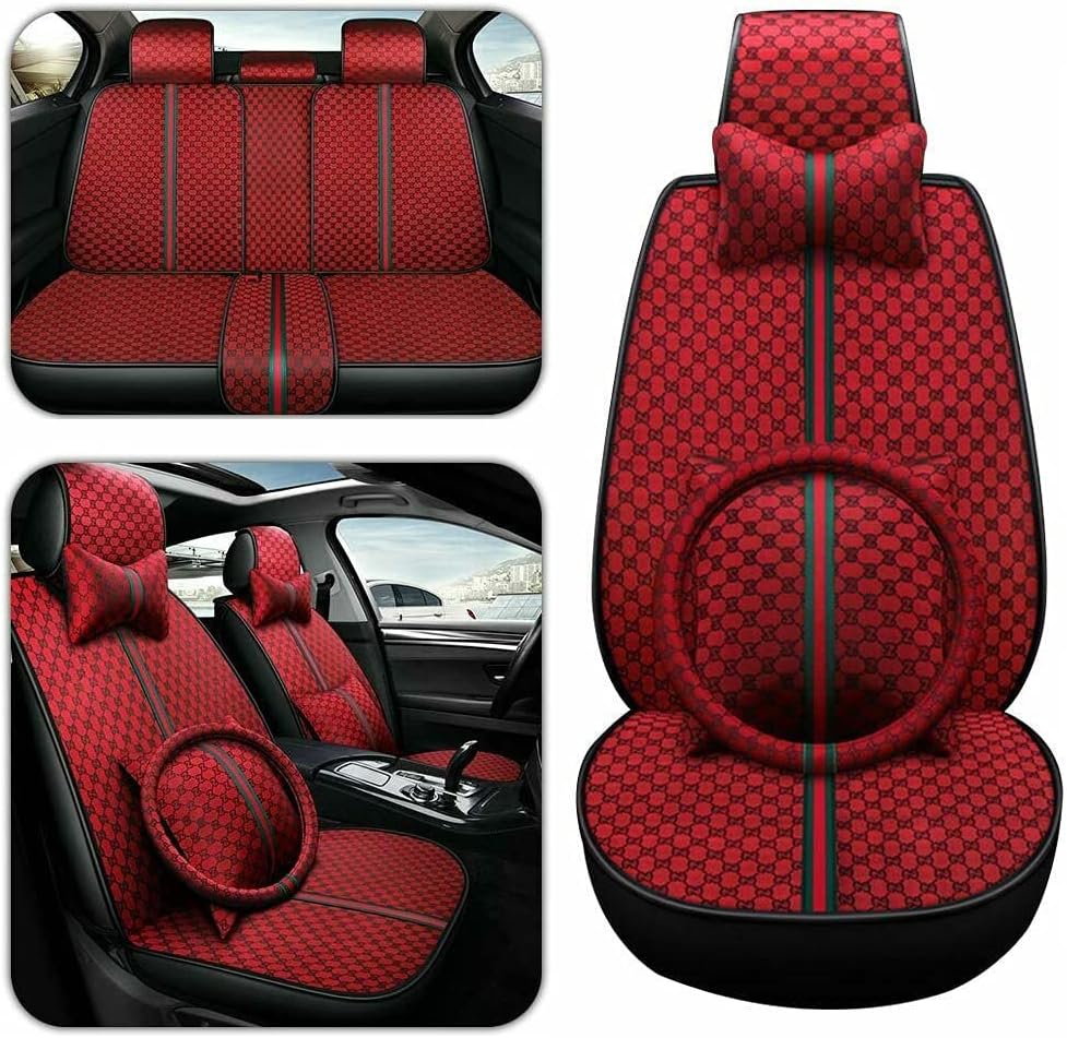 Grey Faux Leather Car Seat Covers Full Set 5 Seats Waterproof Protector O18266