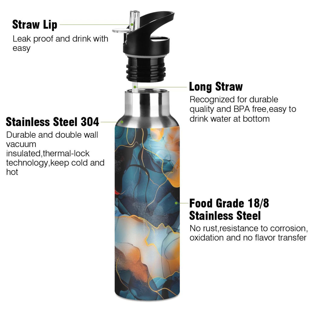 20 oz Stainless Steel Insulated Water Bottle with Straw Lid X9541