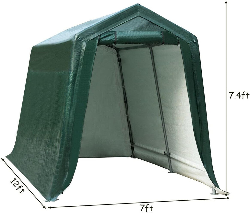 7 Ft x 12 Ft Outdoor Carport Shelter with Metal Frame and Waterproof Cover L3729