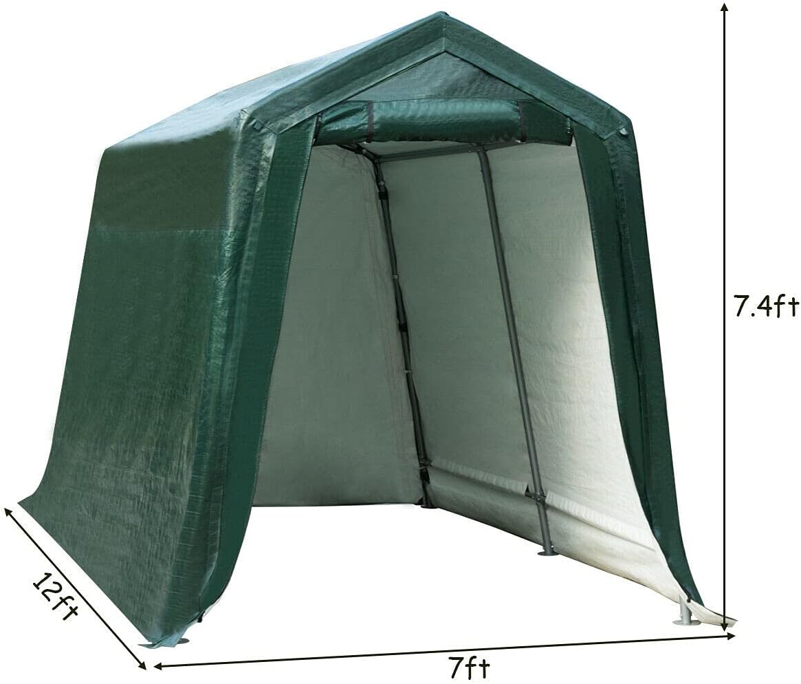 7 Ft x 12 Ft Outdoor Carport Shelter with Metal Frame and Waterproof Cover L3729