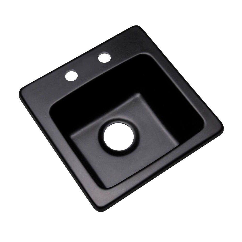 Black Composite Granite Prep Sink with Two Holes, 16-Inch G953899