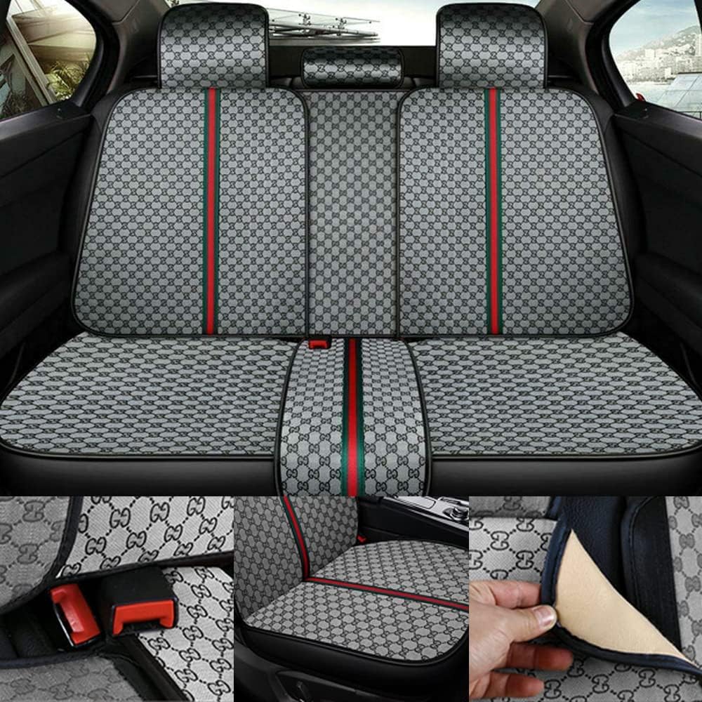 Grey Faux Leather Car Seat Covers Full Set 5 Seats Waterproof Protector O18266
