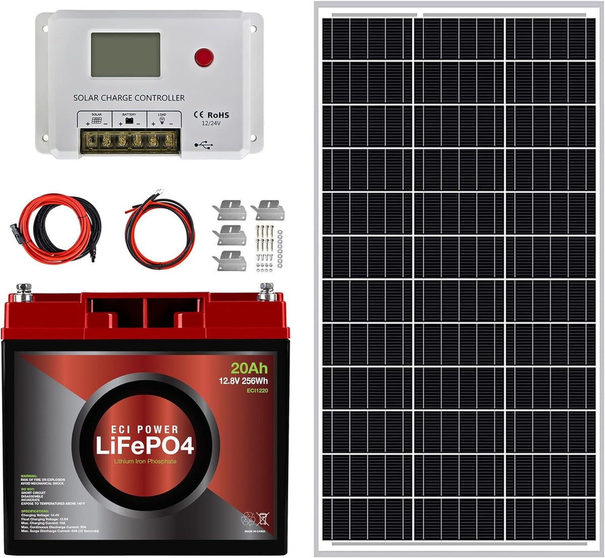 100W 12V Mono Rigid Solar Panel with 10A PWM Charge Controller Y657