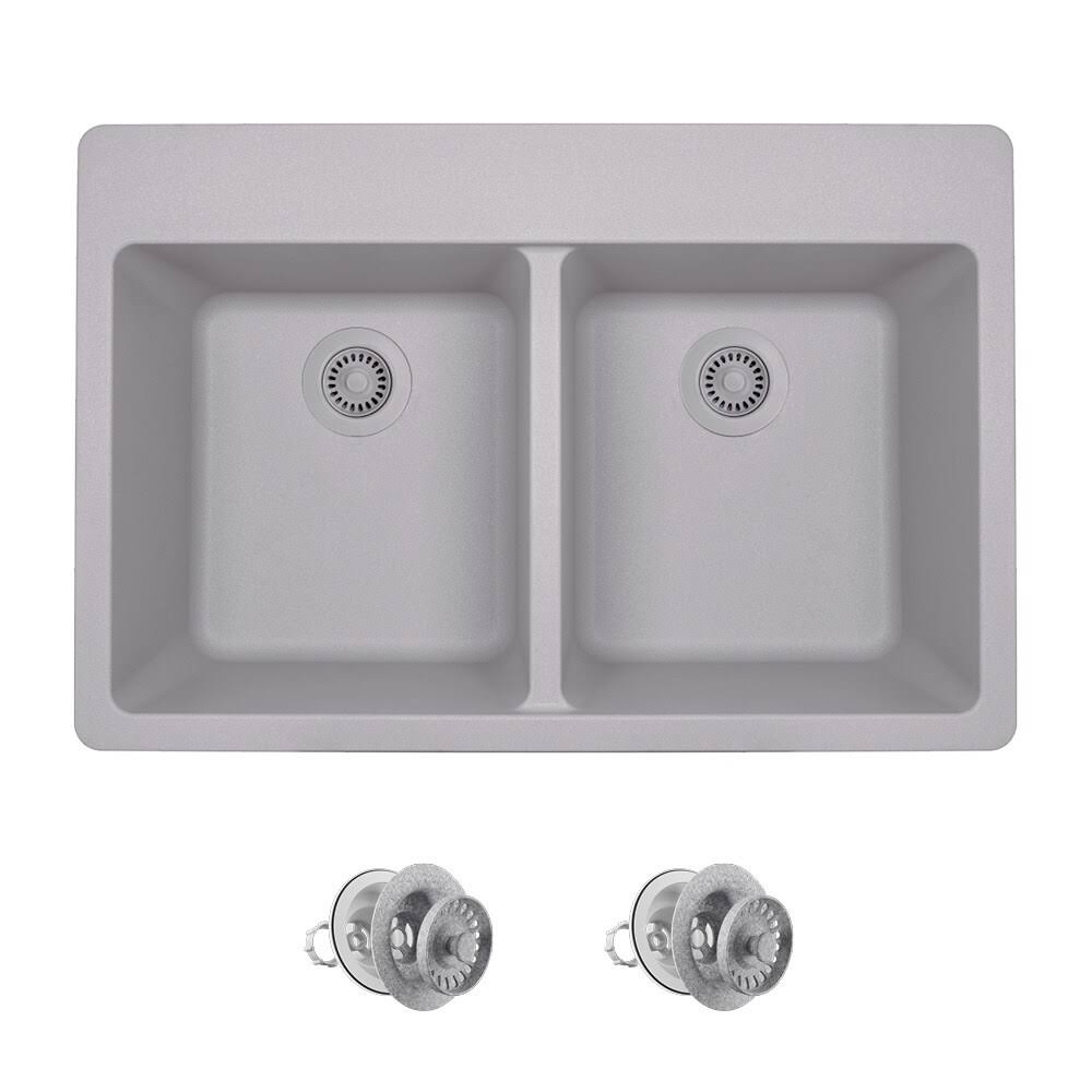 Silver Double Basin Drop-in Kitchen Sink V421968