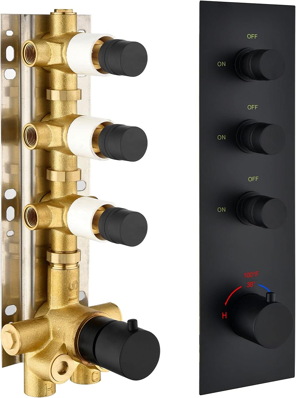 Matte Black Solid Brass Shower Diverter Thermostatic Mixer Valve with Trim N53210