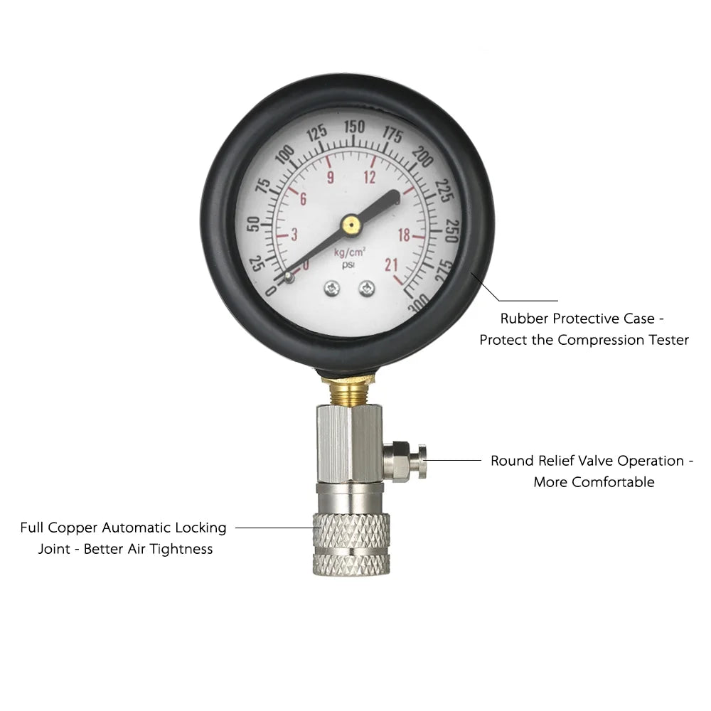 Automotive Gas Engine Tester, 0 300psi Pressure Gauge Test Kit with Case Q5103