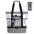 Gray Mesh Beach Tote with Zipper and Detachable Cooler D225778