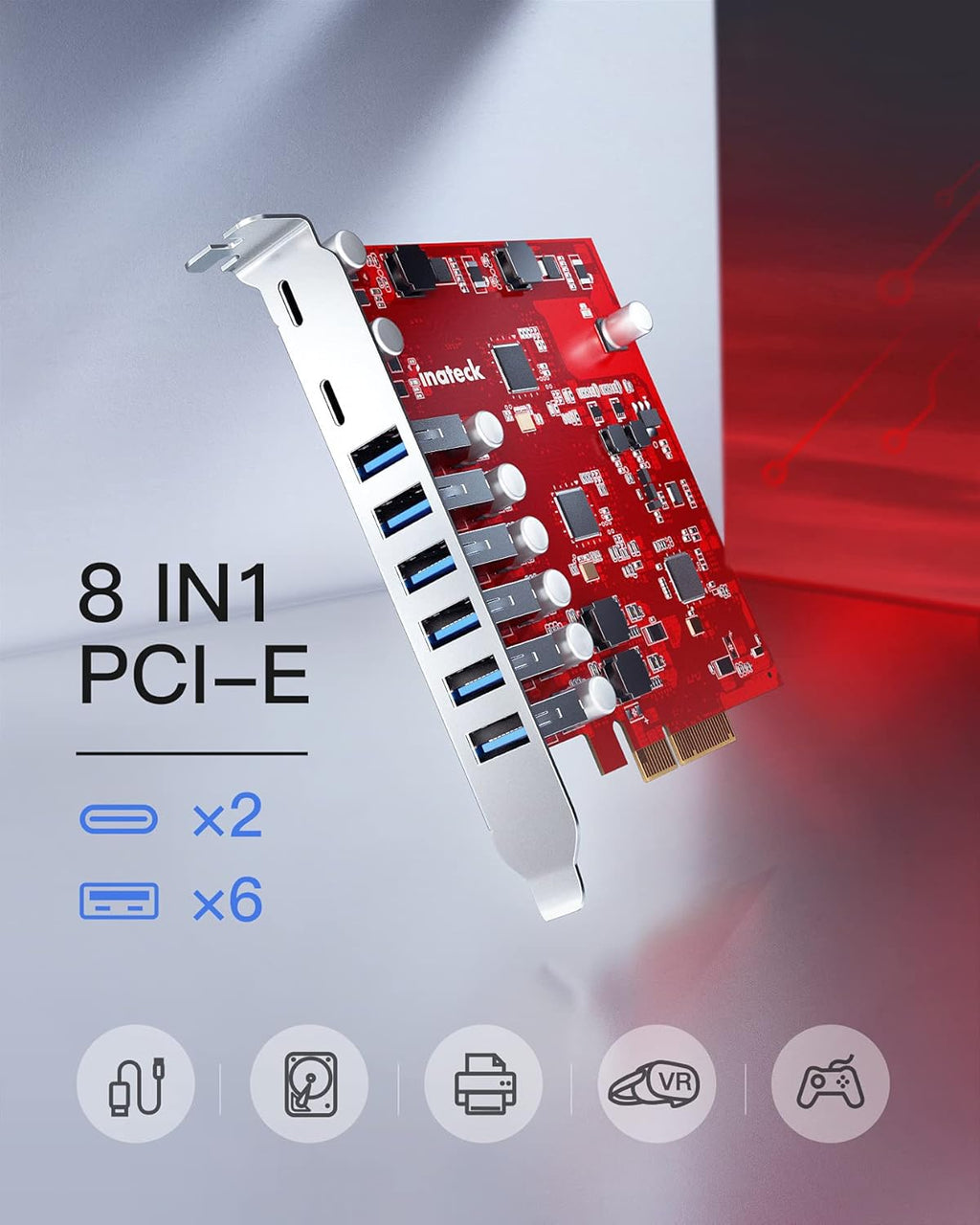 PCIe to USB 3.2 Gen 2 Extension Card, 6 USB Type-A and 2 USB Type-C Ports, Pack of 2 W35586