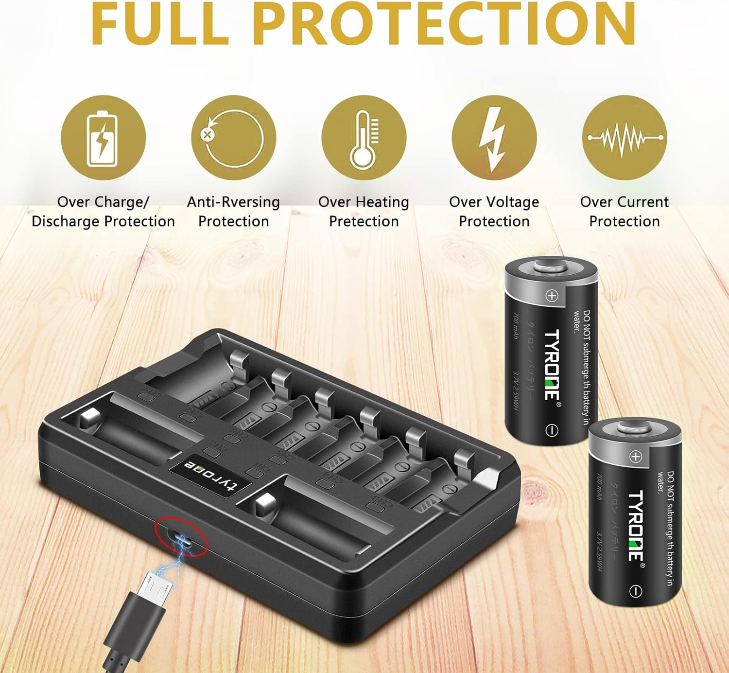 CR123A Rechargeable Batteries with Charger, 16 Pack Lithium Batteries with 8 Port Charger C88531