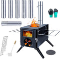 Camp Wood Stove with Chimney Pipes, Heat Resistant Glass & Gloves X570025