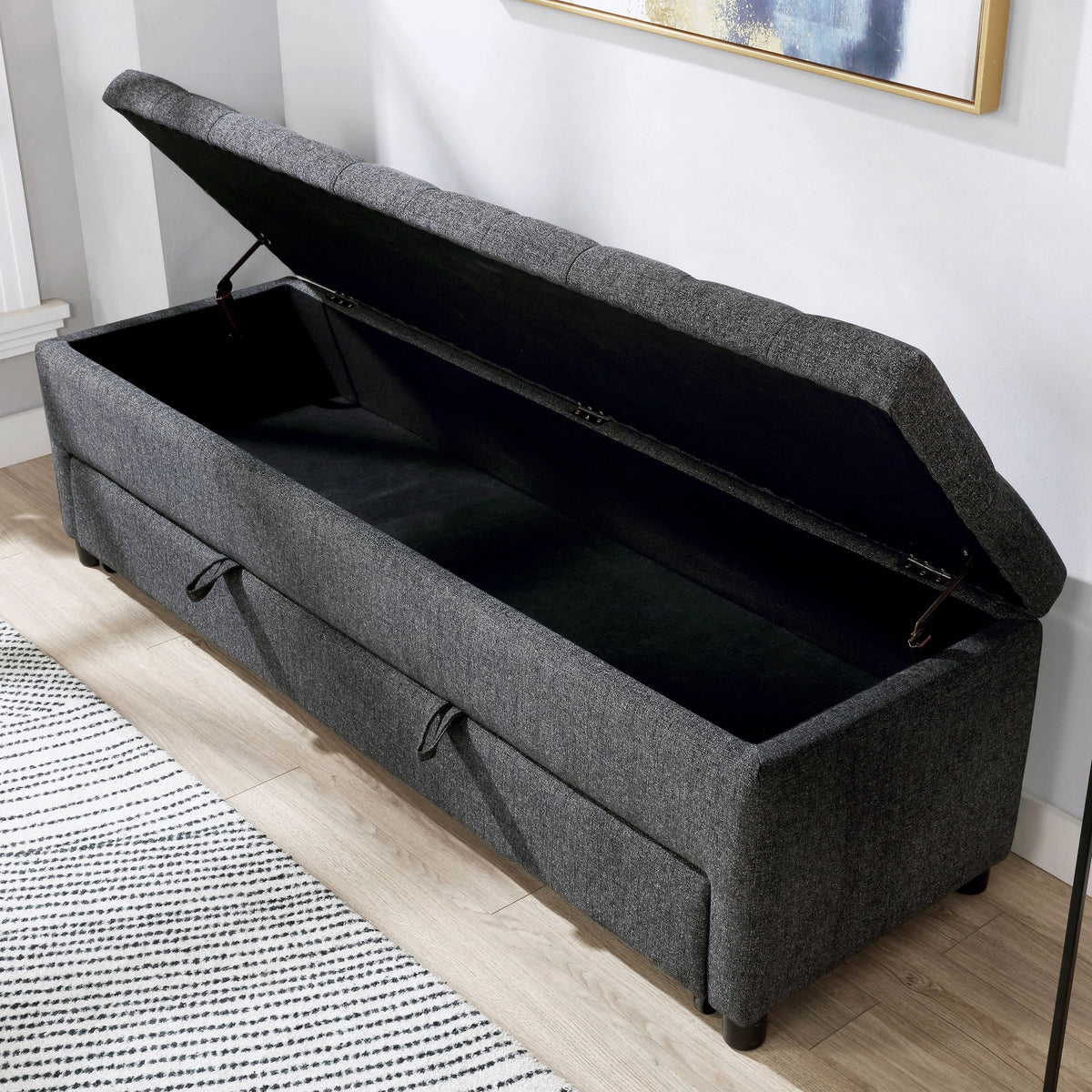 Dark Grey Tufted Storage Bench O9413