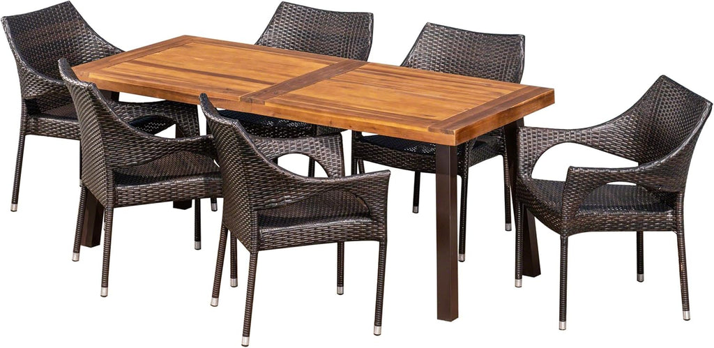 7-Piece Acacia Wood Wicker Dining Set F2196