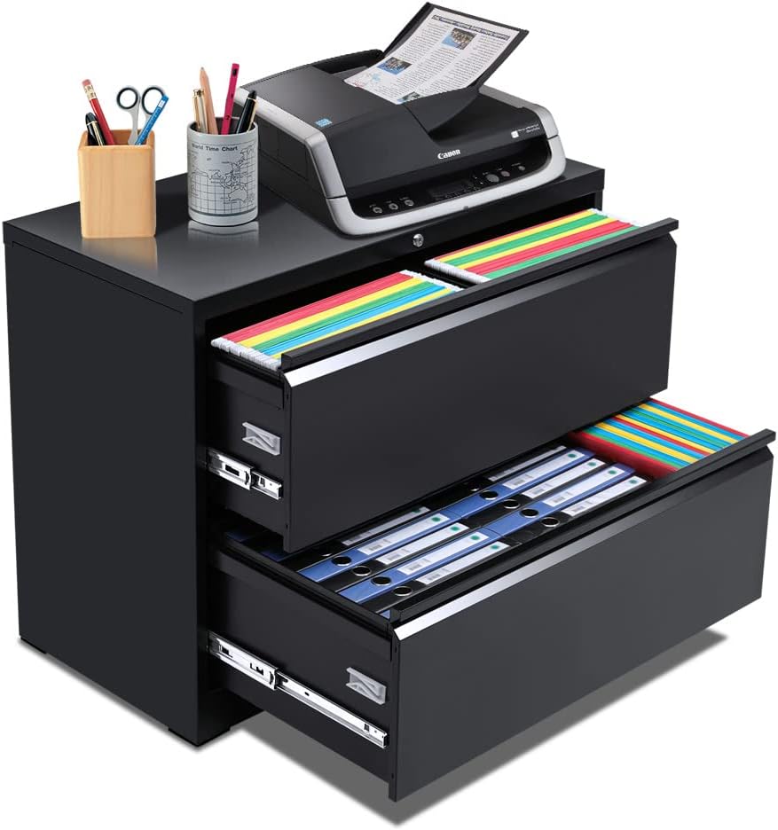 2 Drawer Locking Black Metal Lateral File Cabinet D61198