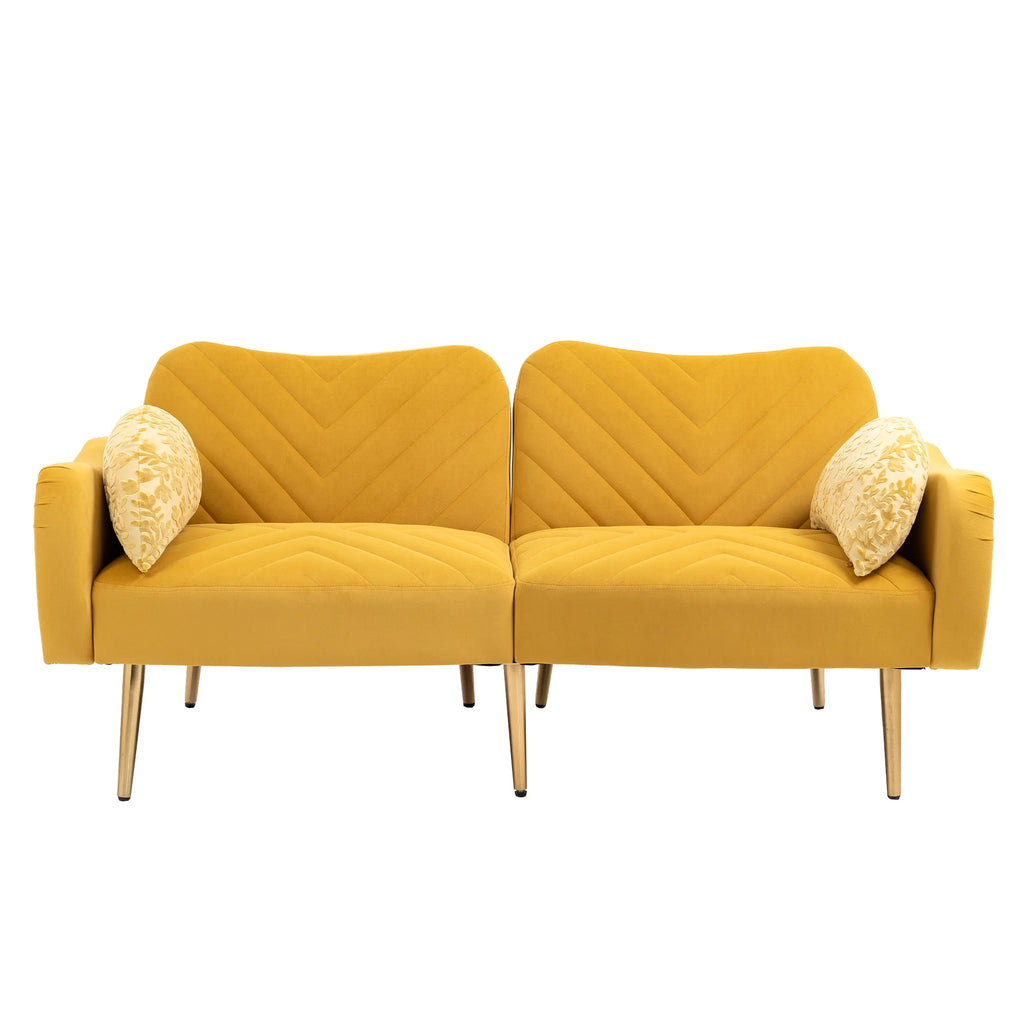 Velvet Loveseat Sofa with 2 Bolster Pillows Y5612