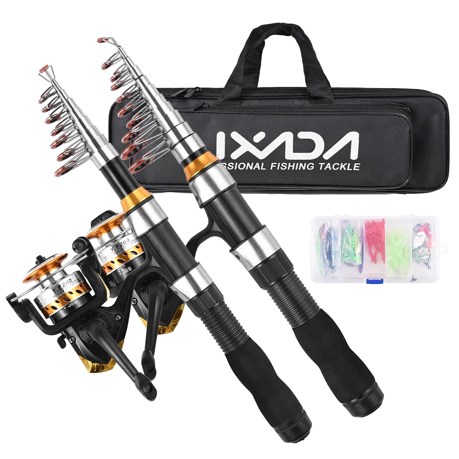 Spinning Rod Kit 2.1m Combo Set with Soft Lures and Rod Reel Z151164