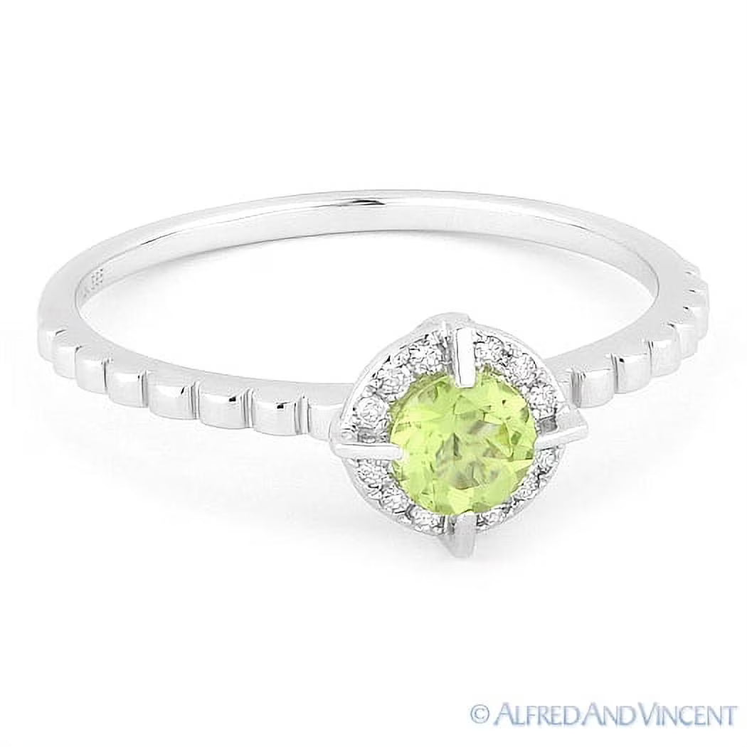 14k White Gold Peridot and Diamond Halo Ring W392