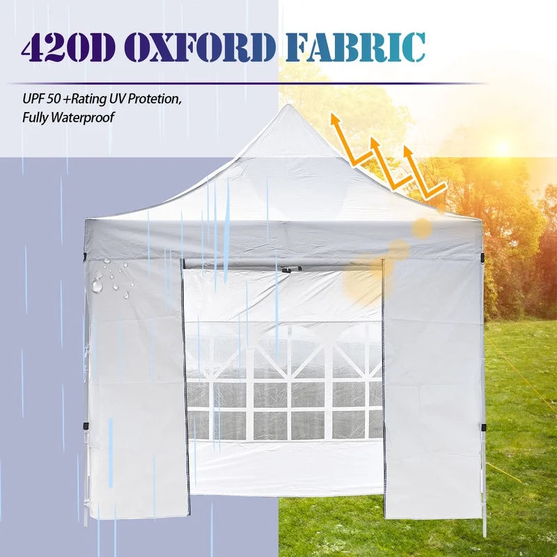 White 10x10ft Pop Up Gazebo with 4 Sidewalls 1 Door & 3 Windows O708027