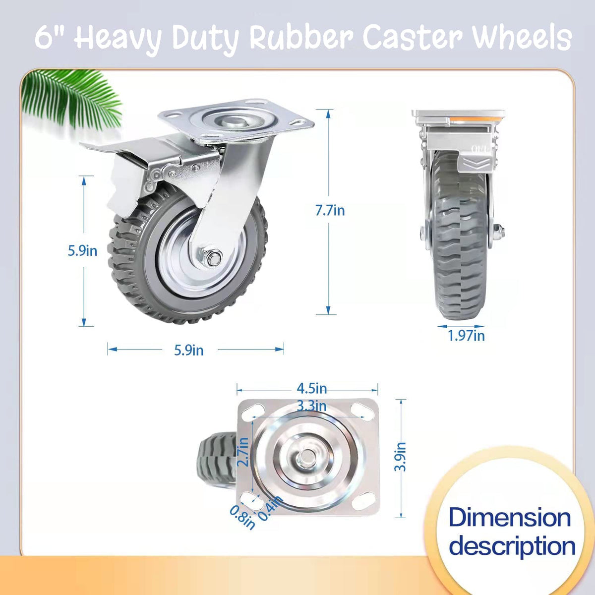 6 inch Swivel Rubber Wheel Casters Set of 4 S43438