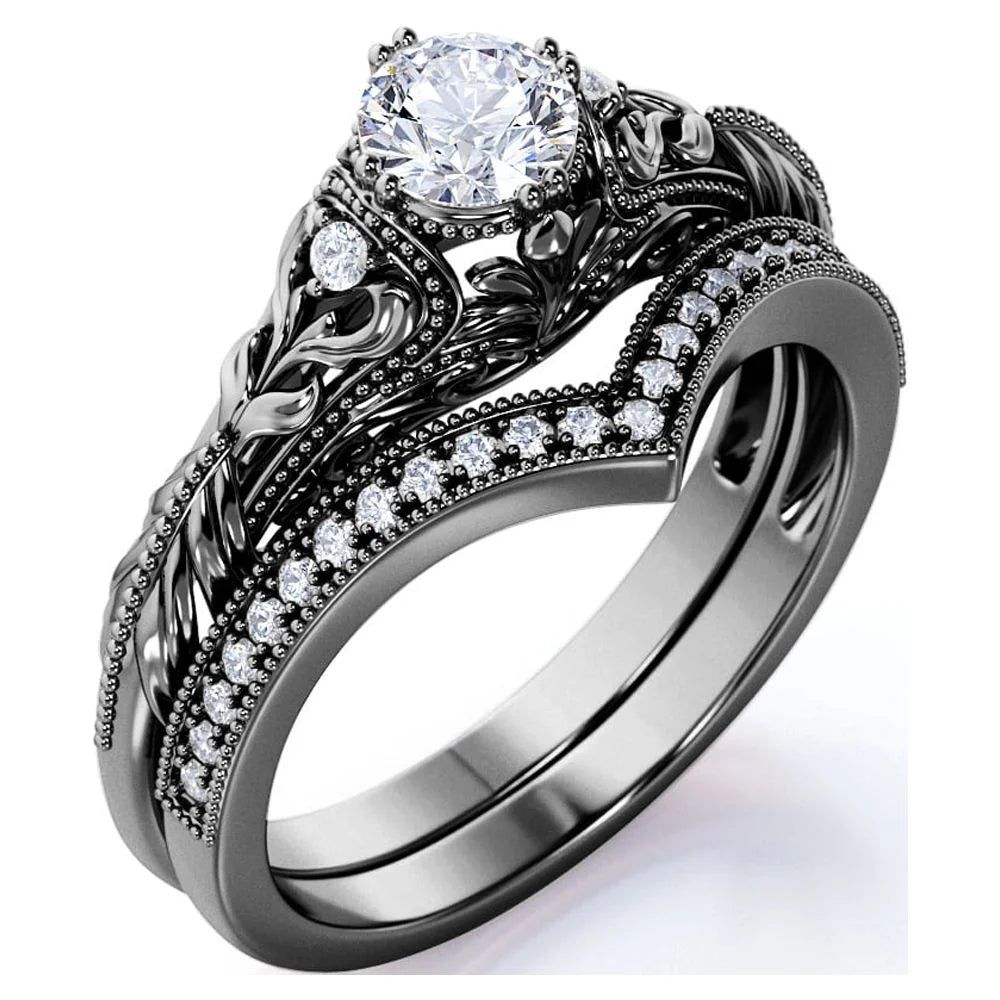 10k Black Gold Diamond Wedding Ring Set P296