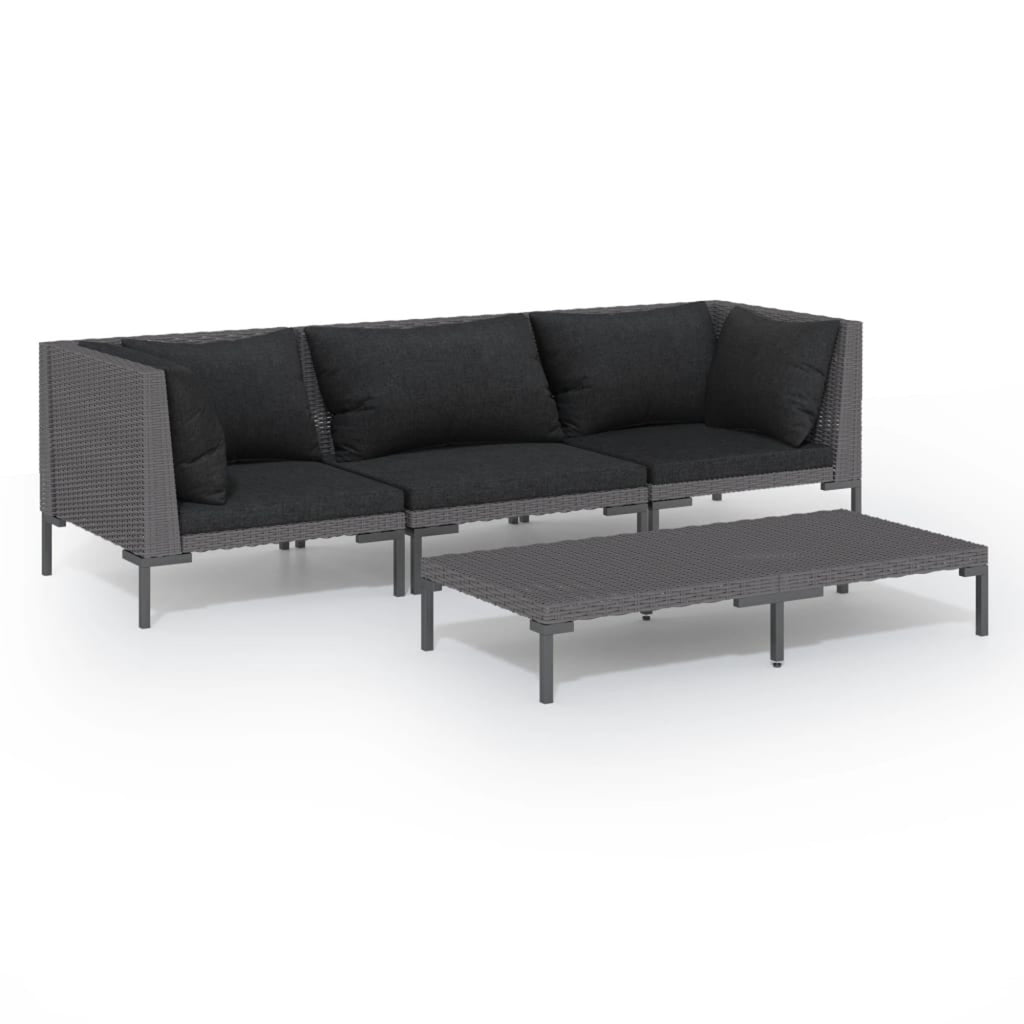 4 Piece Poly Rattan Outdoor Sectional Sofa Set with Cushions Steel Frame Y225043