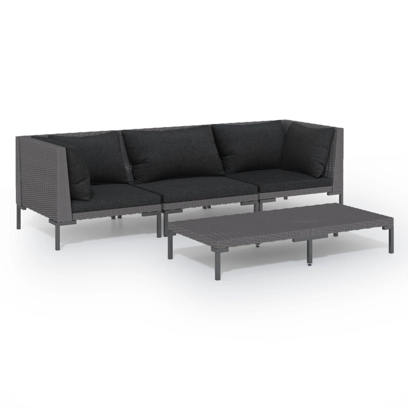 4 Piece Poly Rattan Outdoor Sectional Sofa Set with Cushions Steel Frame Y225043