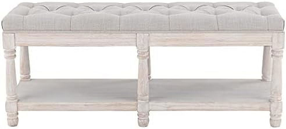 Beige Tufted Entryway Bench with Shoe Rack S4813