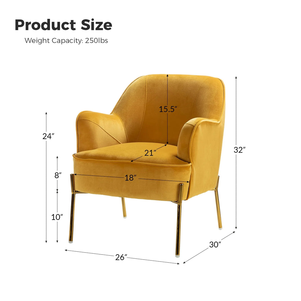 Mustard Velvet Accent Chair with Metal Legs G5419